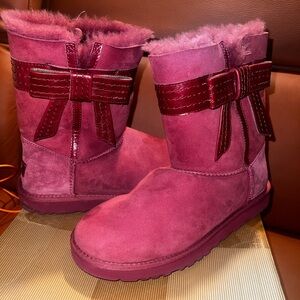 UGG Women's Burgundy Suede Boots with Ribbon